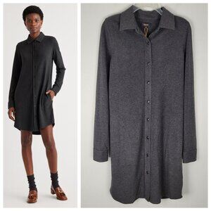 Quince Stretch Sweater Fleece Shirt Dress Long Sleeve Button Black Size XS NWT